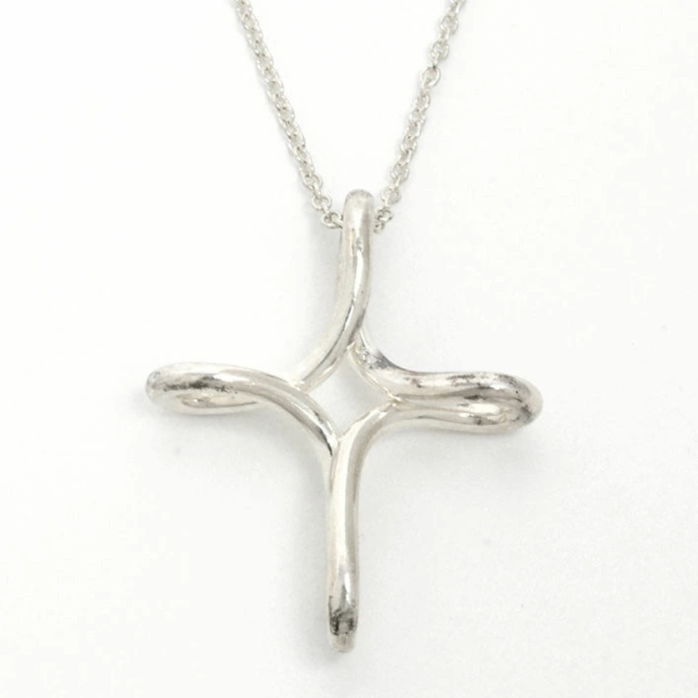 Tiffany Co Elsa Peretti Open Cross Pendant Necklace Silver